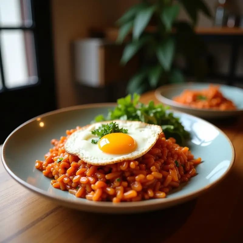 Bibimbap Coreano con Kimchi Vegano y Huevo Frito: Receta Equilibrada en 20 Minutos