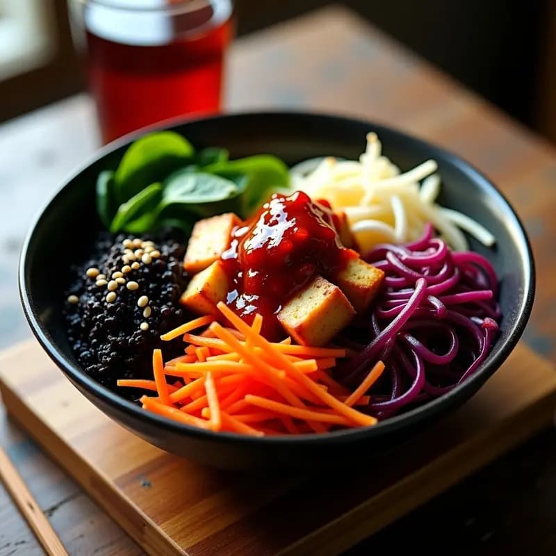 Bibimbap Coreano con Kimchi Vegano: Bowls de Arroz Colorido y Sin Gluten en 25 Minutos