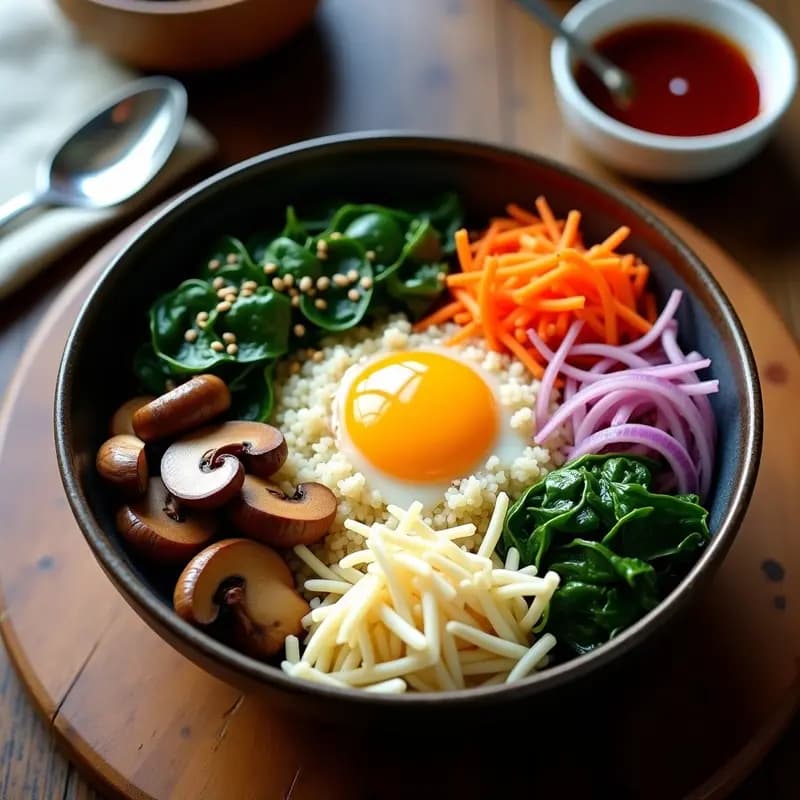 Bibimbap Coreano con Quinoa y Champiñones Shitake: Receta en Bowl y Sin Carnes