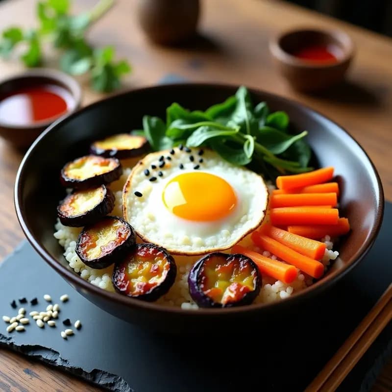 Bibimbap de Quinoa con Verduras Asadas y Salsa Gochujang: Receta Coreana Sin Gluten