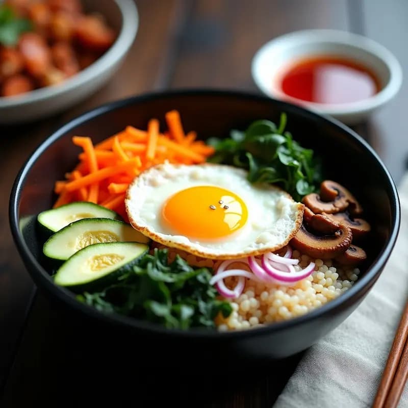 Bibimbap Coreano con Quinoa y GoChujang Casero: Receta Vegetariana y Alta en Fibra