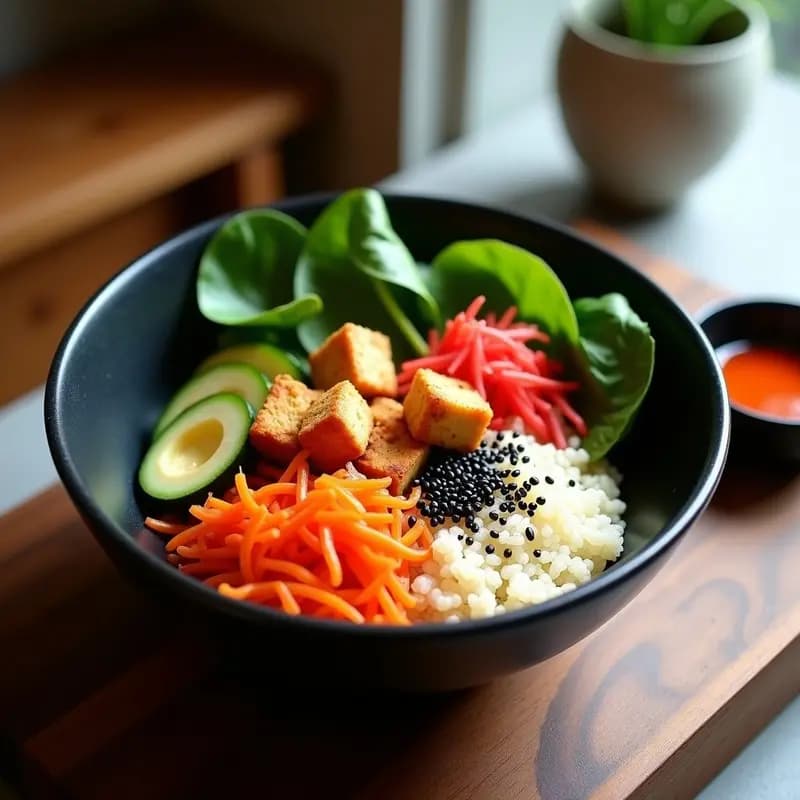 Bibimbap Coreano con Quinoa y Kimchi Vegano: Receta Sin carne en Airfryer