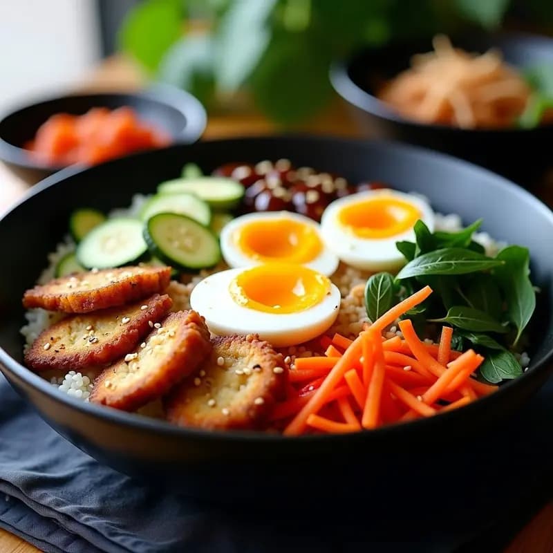 Bibimbap Coreano con Quinoa y Vegetales Asados: Receta en Airfryer Sin Cereales Tradicionales