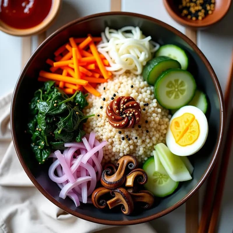 Bibimbap de Quinoa y Vegetales Encurtidos: Bow Korean Vegano y Sin Huevo