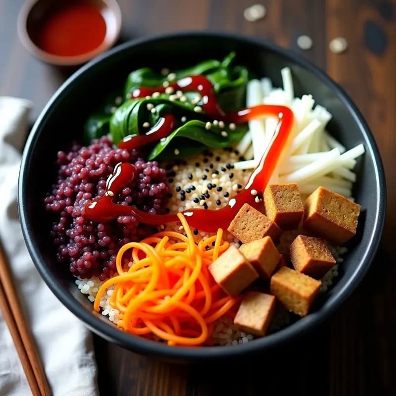 Bibimbap de Quinoa con Vegetales Fermentados y Gochujang: Receta Coreana Vegana y Probiótica
