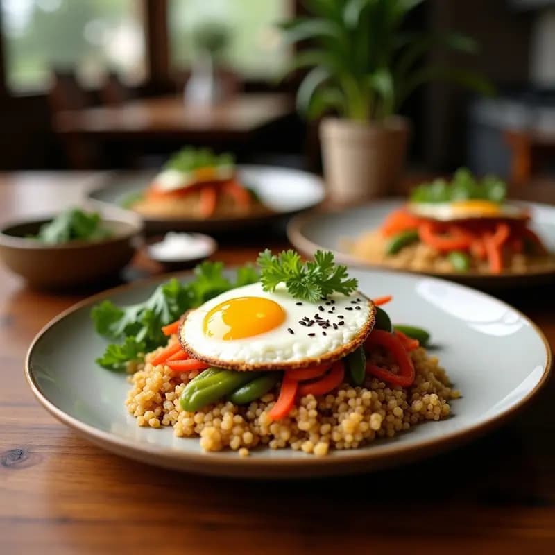 Bibimbap de Quinoa y Verduras con Huevo Frito: Receta Coreana Vegana Opcional