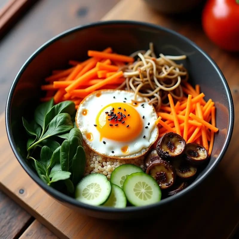 Bibimbap Coreano con Quinoa y Vegetales Frescos: Receta Sin Gluten y Alta en Fibra
