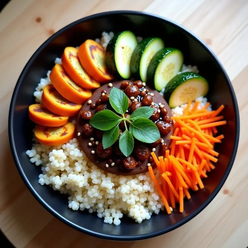 Bibimbap Coreano con Quinoa y Vegetales Asados: Receta Vegana en Thermomix y Rápida
