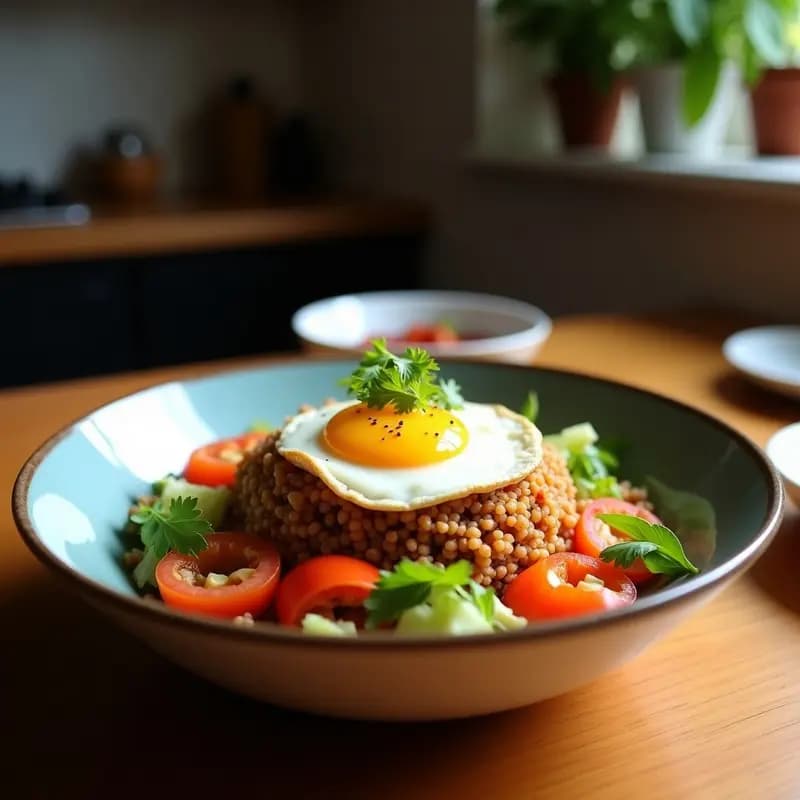 Bibimbap Coreano de Quinoa: Bowl Vegetariano con Huevo y Vegetales