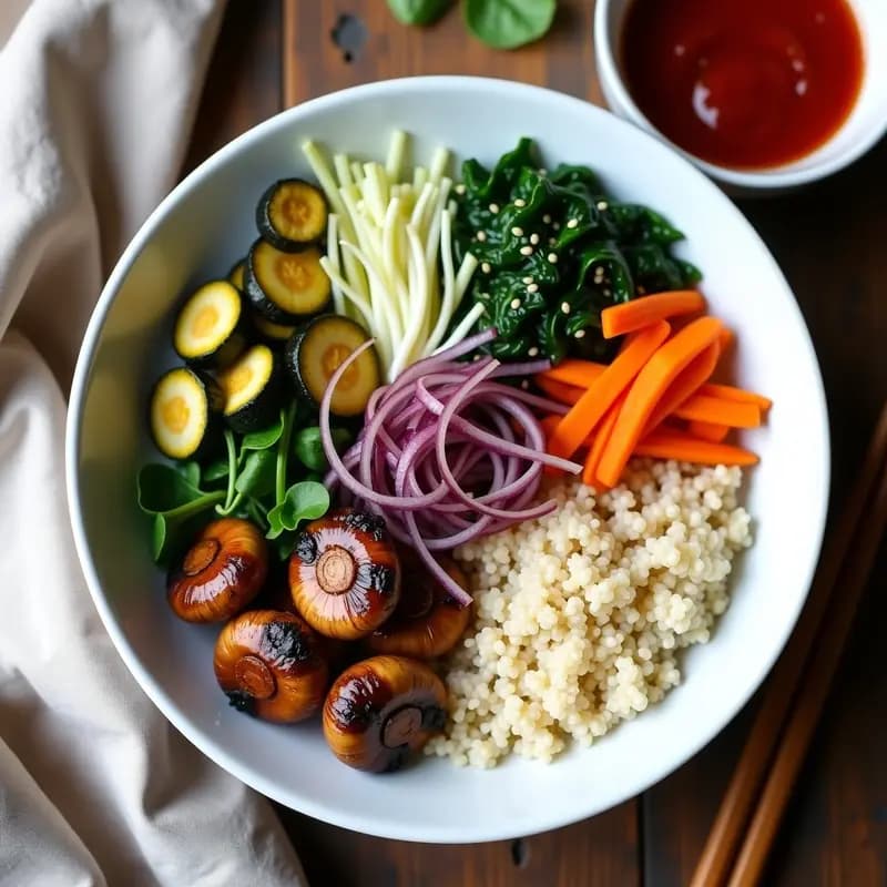 Bibimbap de Quinoa y Verduras: Receta Coreana Vegana en Bowl con Gochujang Casero