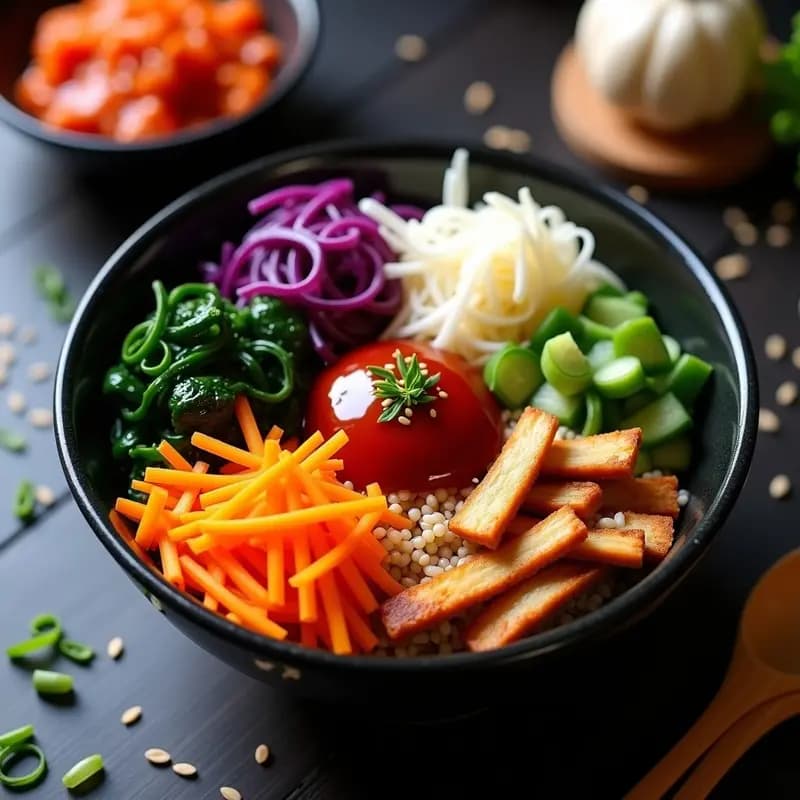 Bibimbap Coreano con Tempeh y Vegetales Fermentados: Bowl Vegano y Probiótico