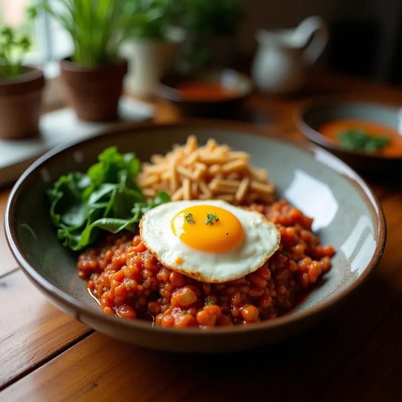 Bibimbap de Ternera y Kimchi con Huevo Frito: Receta Coreana en Bowl en 25 Minutos