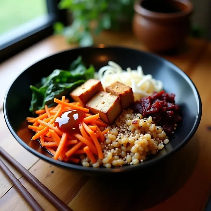 Bibimbap de Tofu y Kimchi con Arroz Salteado: Receta Coreana Vegana en Wok