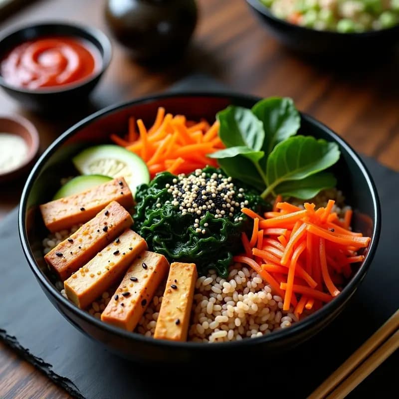 Bibimbap Coreano con Tofu y Kimchi Vegano: Recipe Completo y Colorido