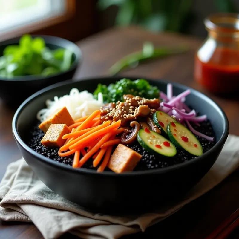 Bibimbap Coreano de Tofu y Vegetales: Receta en Boll Vegano con Gochujang Casero