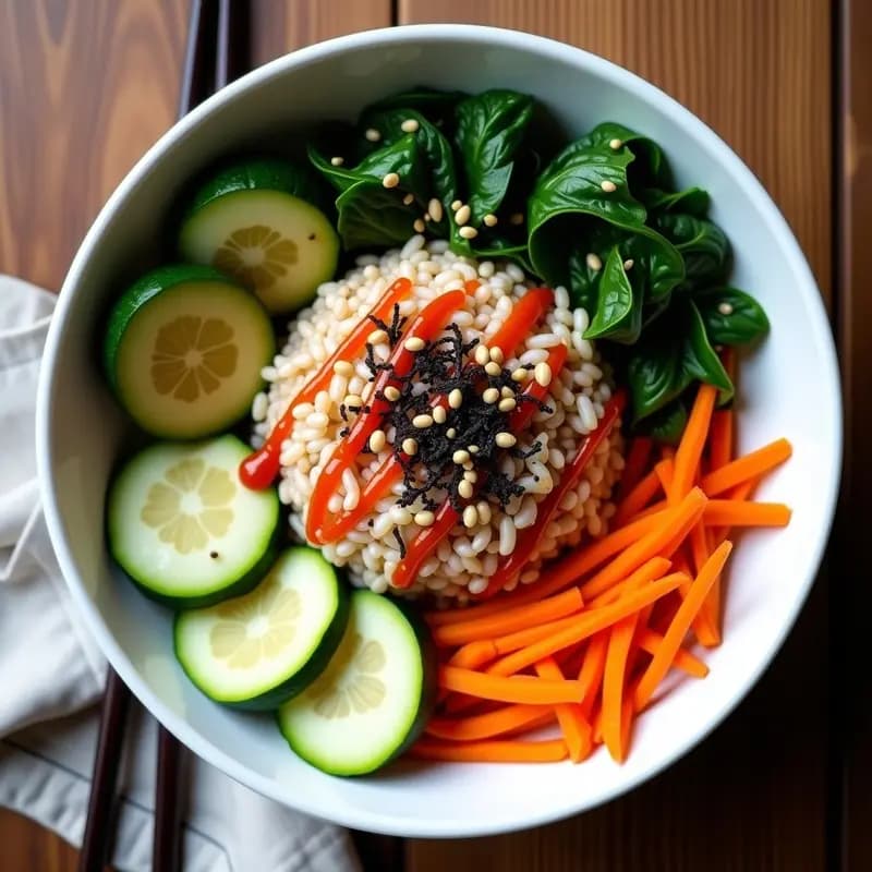 Bibimbap Coreano con Espinacas y Calabacín: Receta Vegana y Baja en Calorías en Bowl