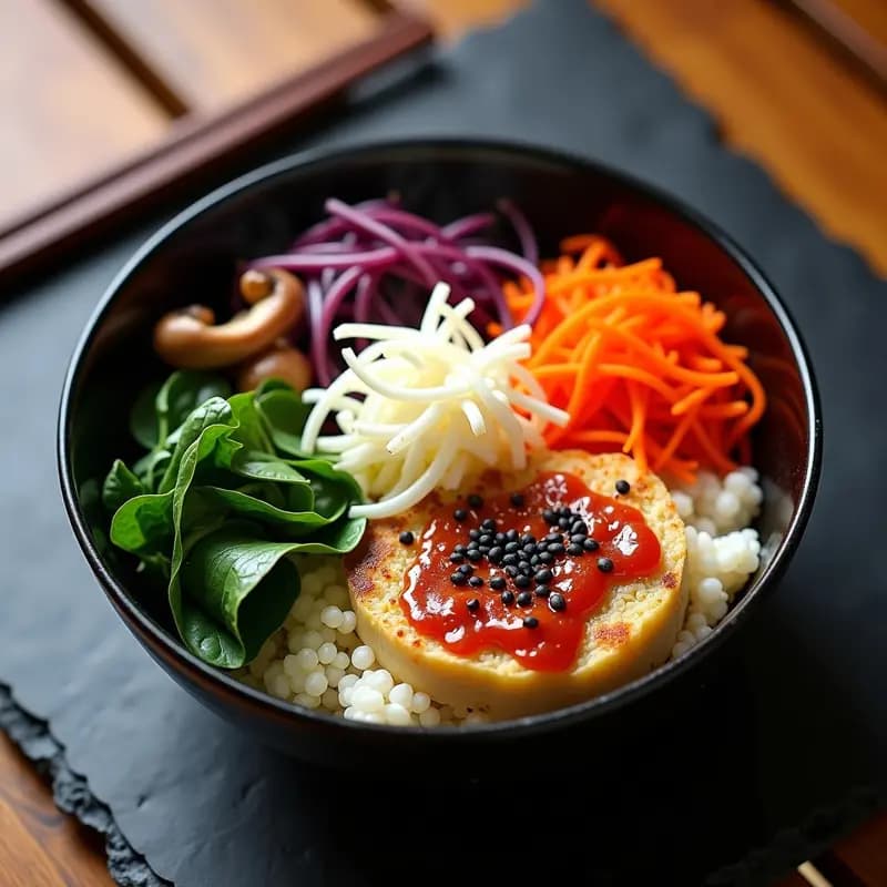 Bibimbap Coreano con Espinacas y Hongo Shiitake: Receta Vegana y Sin Gluten