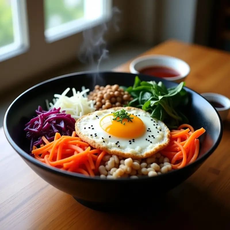 Bibimbap Coreano con Vegetales Fermentados y Huevo Frito: Receta Vegana y Alta en Probióticos