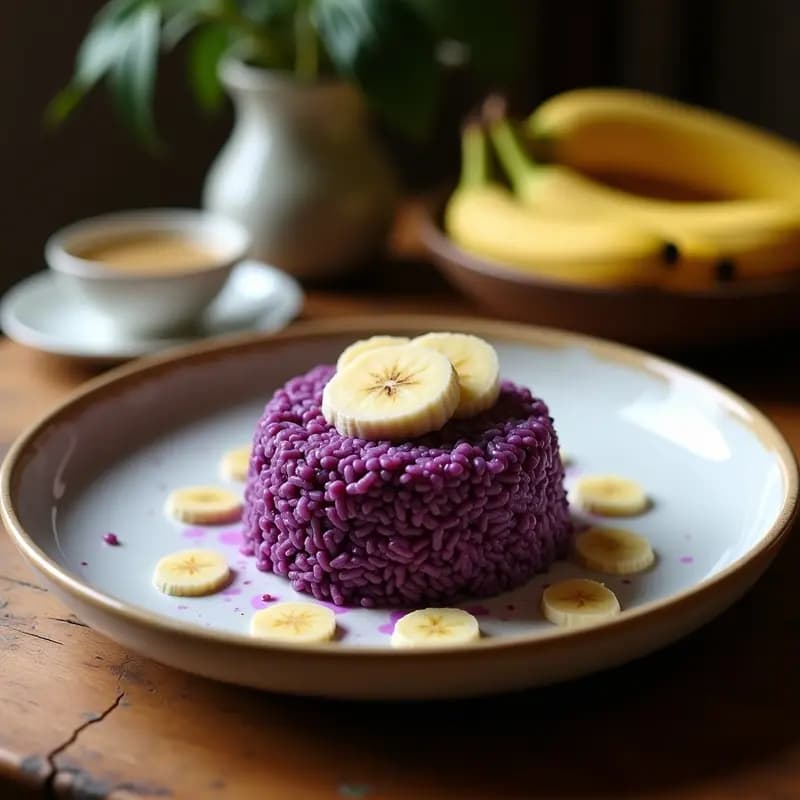 Bibingka de Arroz Morado y Coco: Postre Filipino Vegano al Horno con Foie de Plátano