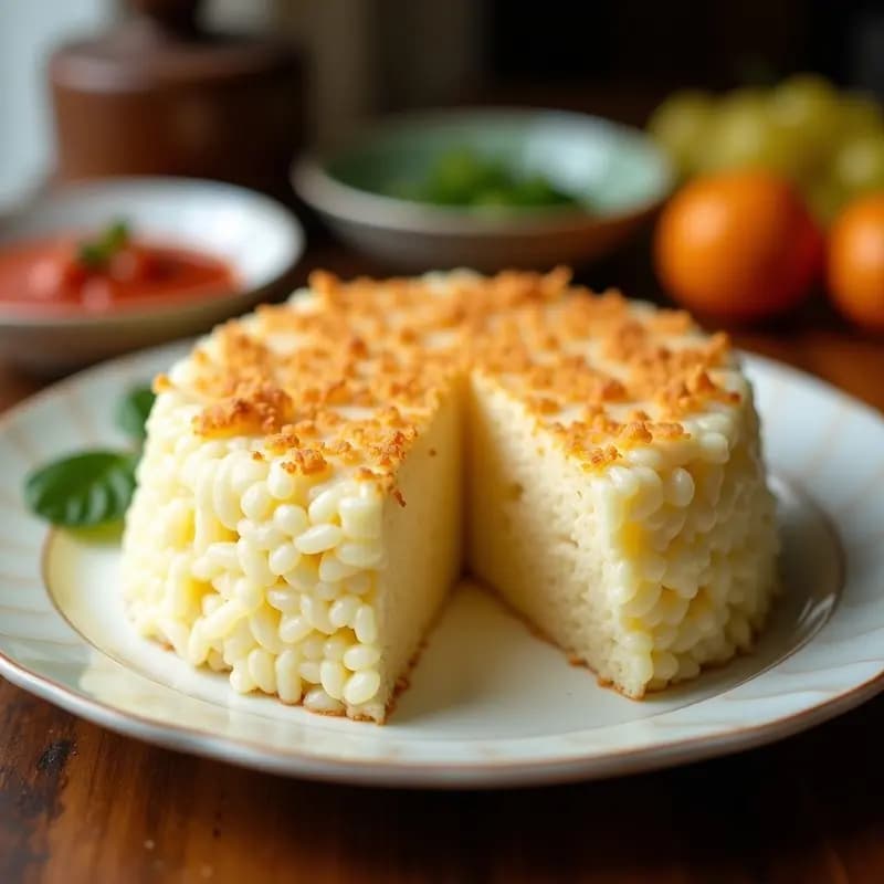 Bibingka Filipina de Cocount y Queso Edam: bizcocho Esponjoso al Horno
