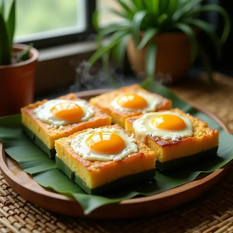 Bibingka Filippina con Queso Edam y Huevo: Desayuno Tradicional al Vapor