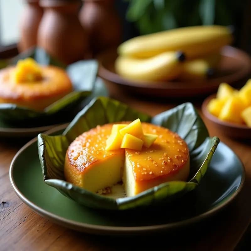 Bibingka Filipina con Queso Edam: Postre Navideño al Horno en Hoja de Plátano