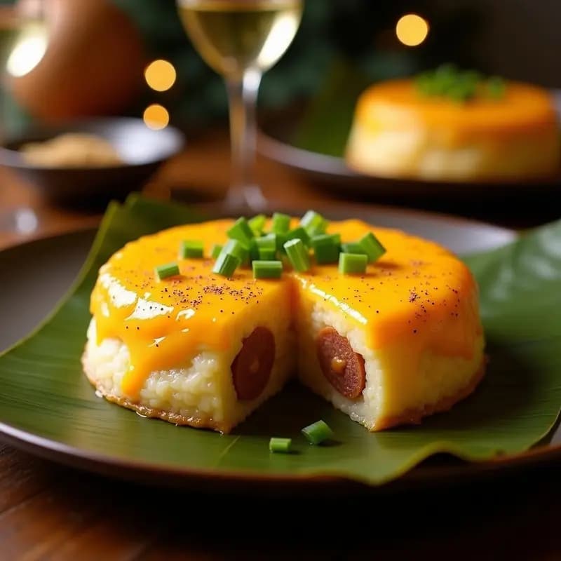 Bibingka de Queso Edam y Salchicha Longaniza: Postre Filipino Salado-Dulce para Navidad