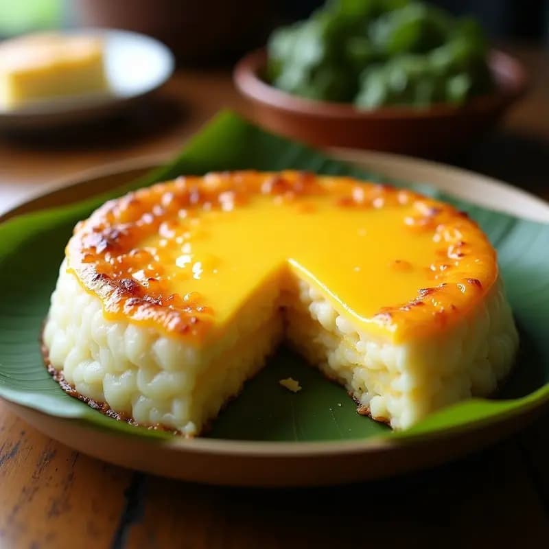 Bibingka de Queso y Huevo: Postre Filipino de Arroz Glutinoso al Horno