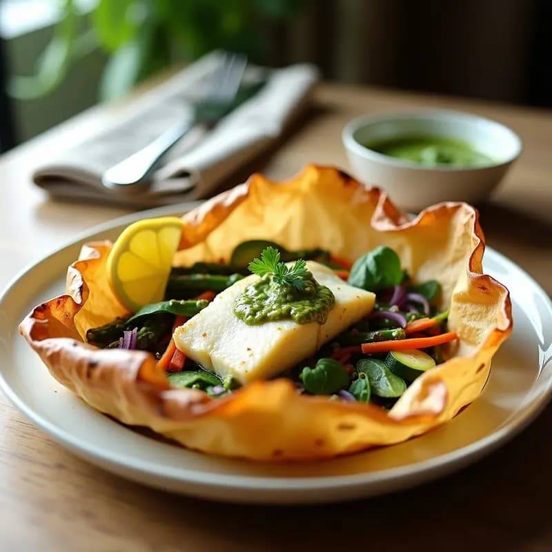 Bievement de Pescado con Verduras y Salsa Verde: Receta Francesa en Papillote al Horno