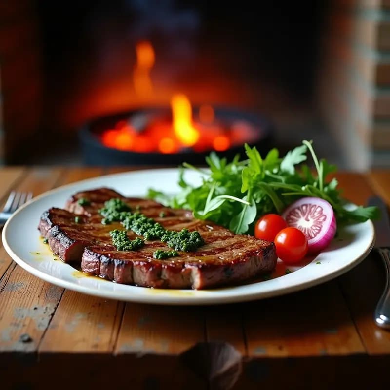 Bife a la Brasa con Chimichurri: Receta Argentina de Carne en Barbacoa con Ensalada