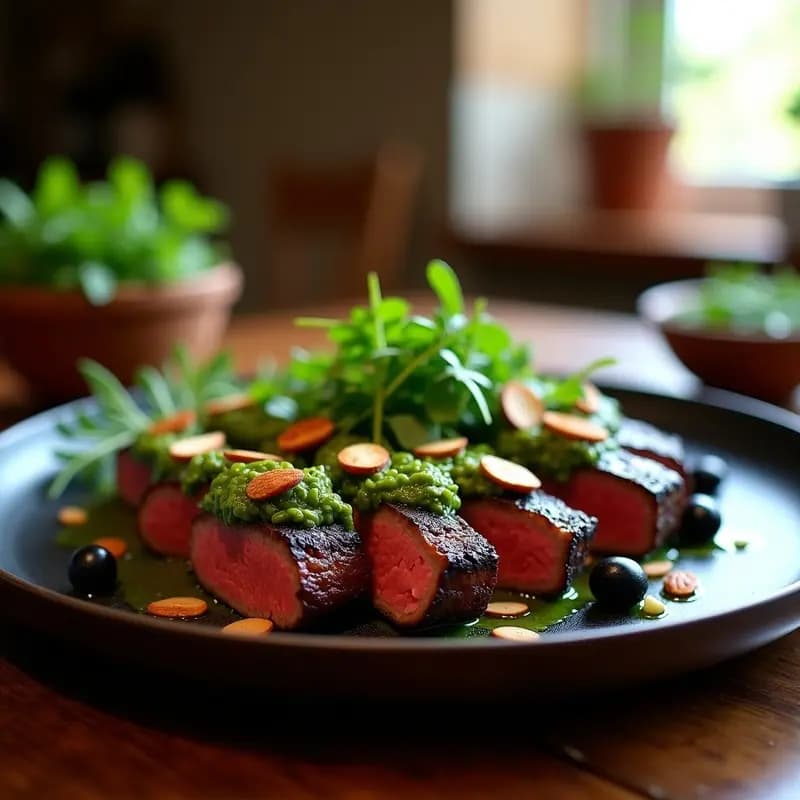 Bife de Chorizo con Chimichurri de Rúcula y Almendras: Receta Argentina Gourmet en 20 Minutos