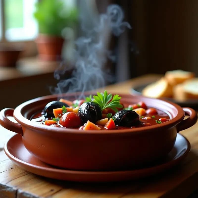 Bígaros al Vino Tinto con Chorizo y Almejas: Guiso Portugués de Marisco Reconfortante