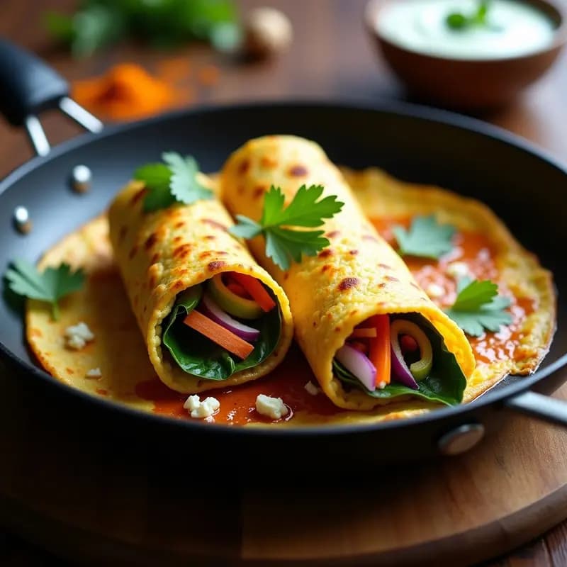 Bihar Roll de Huevo y Vegetales: Receta de Street Food India en Sartén Antiadherente