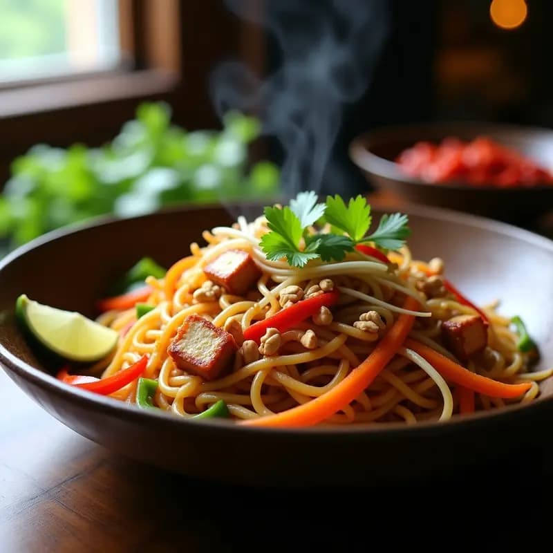 Bihun Goreng con Tempeh y Vegetales: Fideos Fritos Indonesios Sin Gluten en Wok
