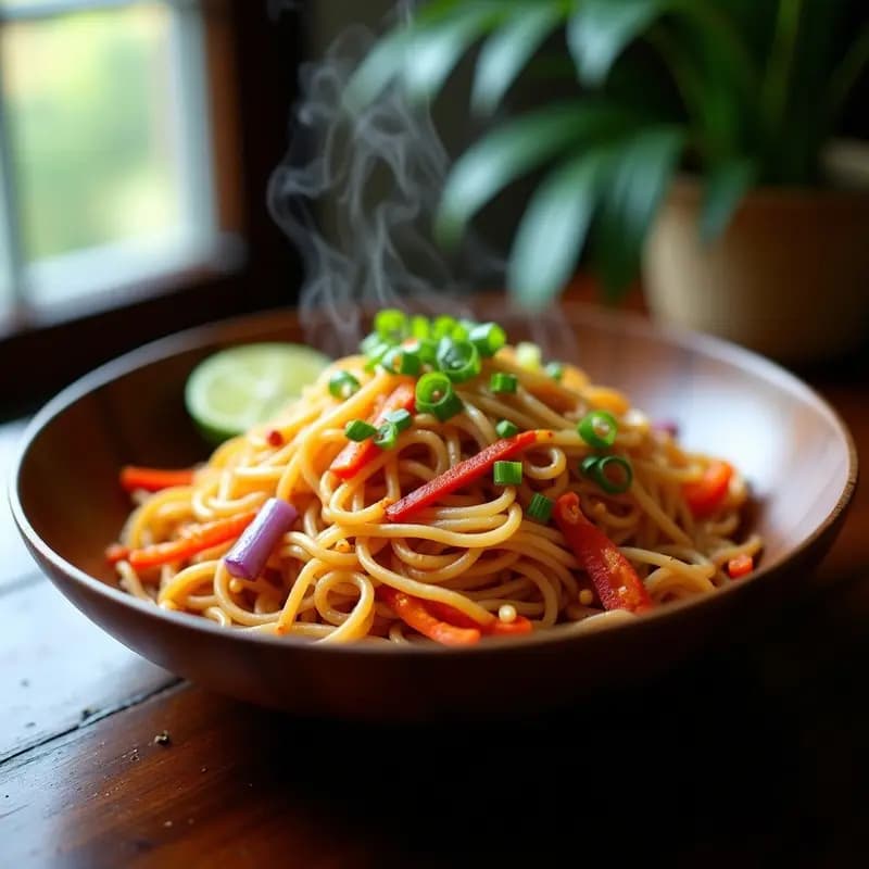 Bihun Goreng Indonecio con Verduras y Huevos: Fideos Fritos Veganos en Wok
