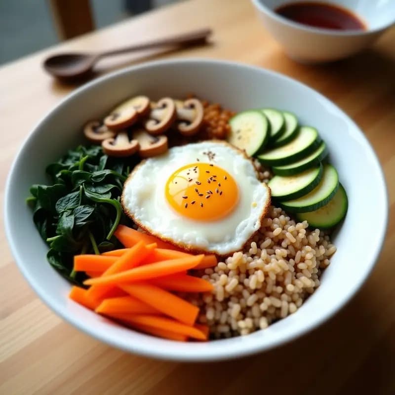 Bimbimbap Coreano con Arroz Integrale y Verduras Asadas: Receta en Airfryer y Sin Gluten