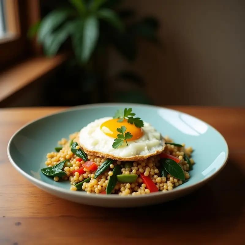 Bimbimbap Coreano de Quinoa y Verduras con Huevo Frito: Receta en Airfryer y Baja en Calorías