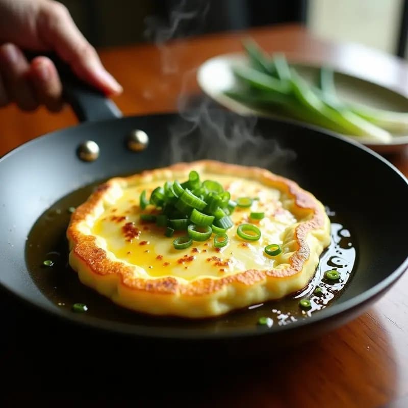 B救 (Bing) de Huevo y Cebolla Verde: Receta China Tradicional en Sartén