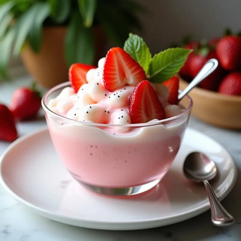 Bingsu Coreano de Fresa y Leche Condensada: Postre Refrescante Sin Hielo Tradicional