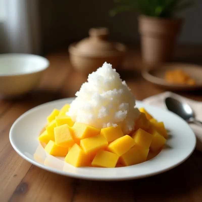 Bingsu de Mango y Coco: Postre Coreano Sin Azúcar y Refrescante