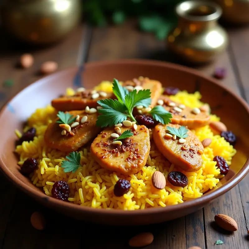 B二人前 (Biriani) de Pollo con Azafrán y Frutos Secos: Receta India en Olla Express