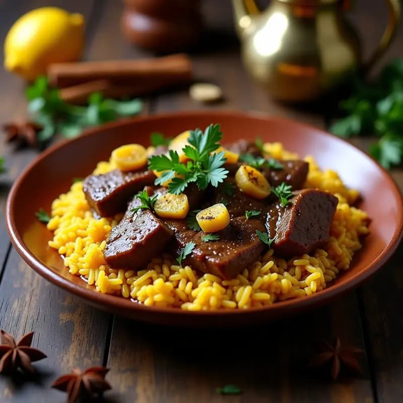 Biris de Cordero con Arroz Basmati y Especias Marroquíes: Receta Magrebí Tradicional en Olla Lenta