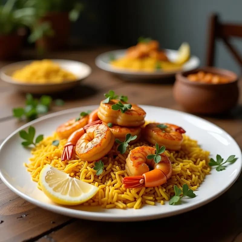 Biryani de Gambas y Arroz Basmati: Receta India con Especias Aromáticas y Limón