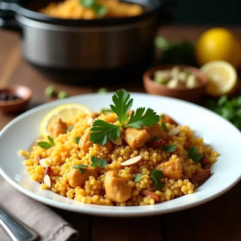 Biryani de Quinoa con Pollo y Azafrán: Receta India en Olla Lenta y Sin Lácteos