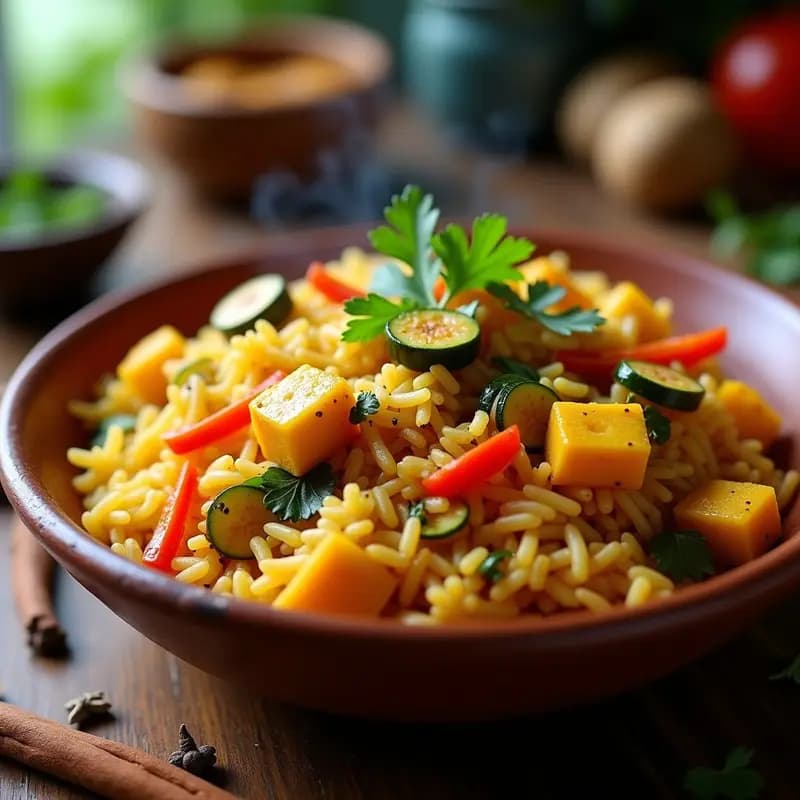 Biryani de Verduras y Tofu: Receta India Vegana con Arroz Basmati y Especias