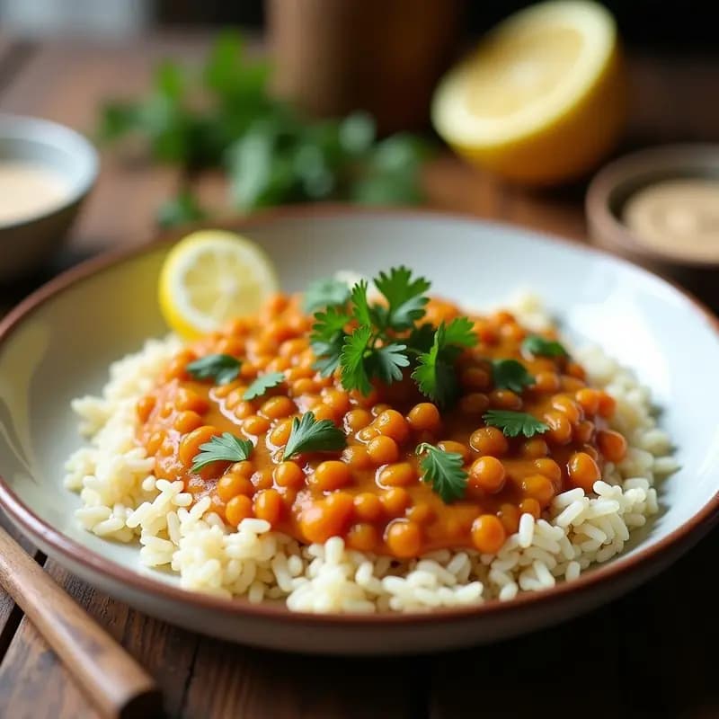 Bisanté de Lentejas Rojas con Arroz Basmati: Receta Iraní Vegana con Toque Cítrico
