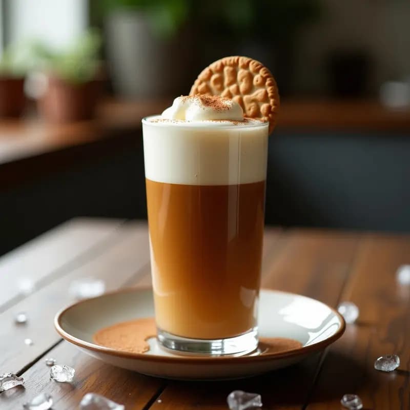 Biscoff Latte Helado con Espuma de Vainilla: Bebida Belga Refrescante y Cremosa