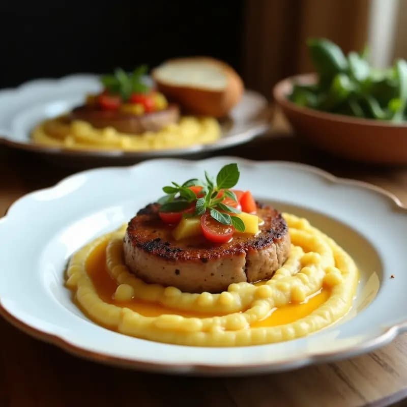 Bison Ribeye con Puré de Batata y Espárragos: Receta Americana Gourmet