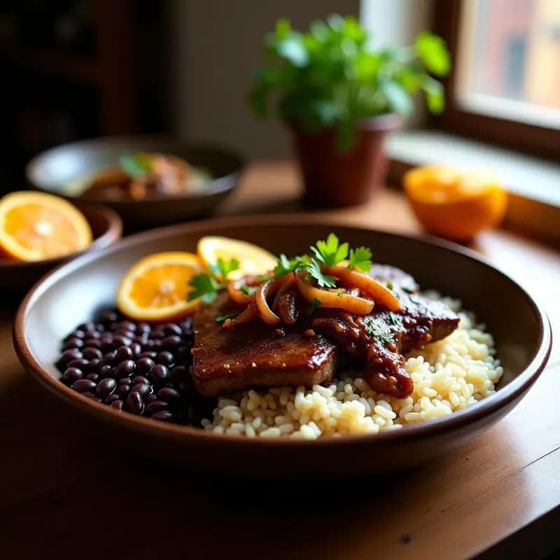 Bistec Encebollado al Estilo Cubano: Receta con Plato de Moros y Cristianos