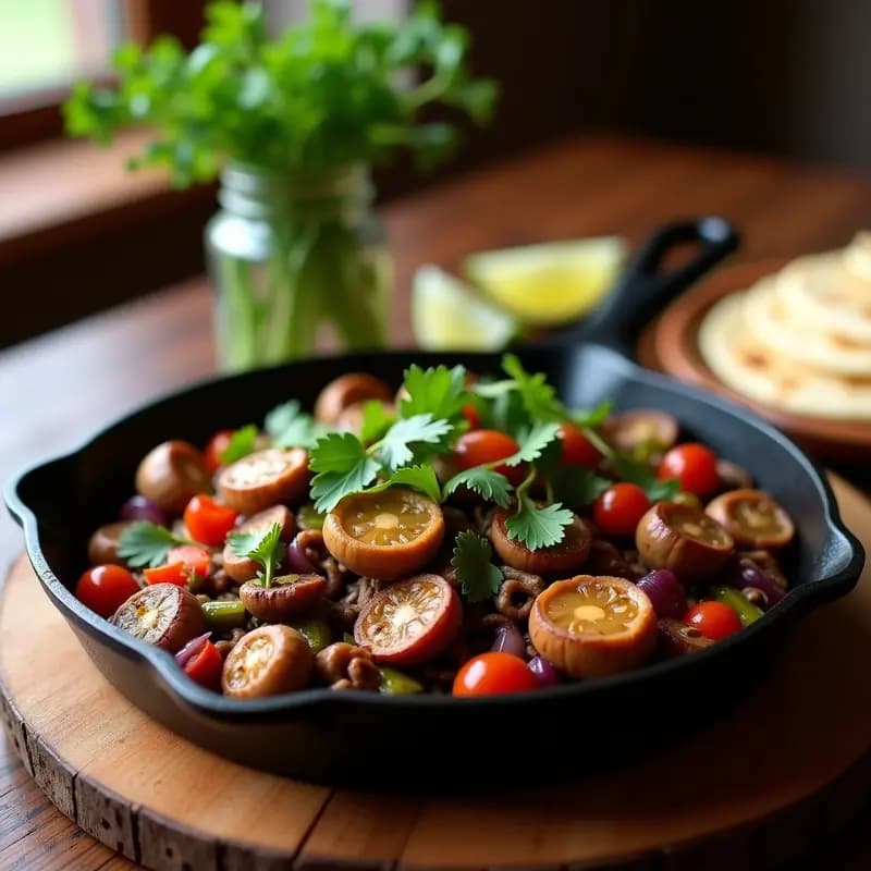Bistec a la Mexicana con Rajas con Hongos Portobello: Receta Vegana en Sartén